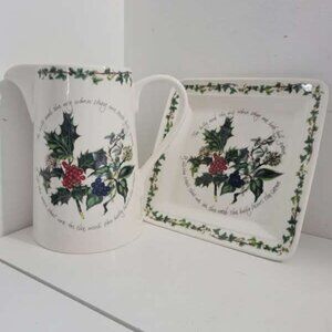 Portmerion Large Water Jug and Serving Plate "The Holly & The Ivy"